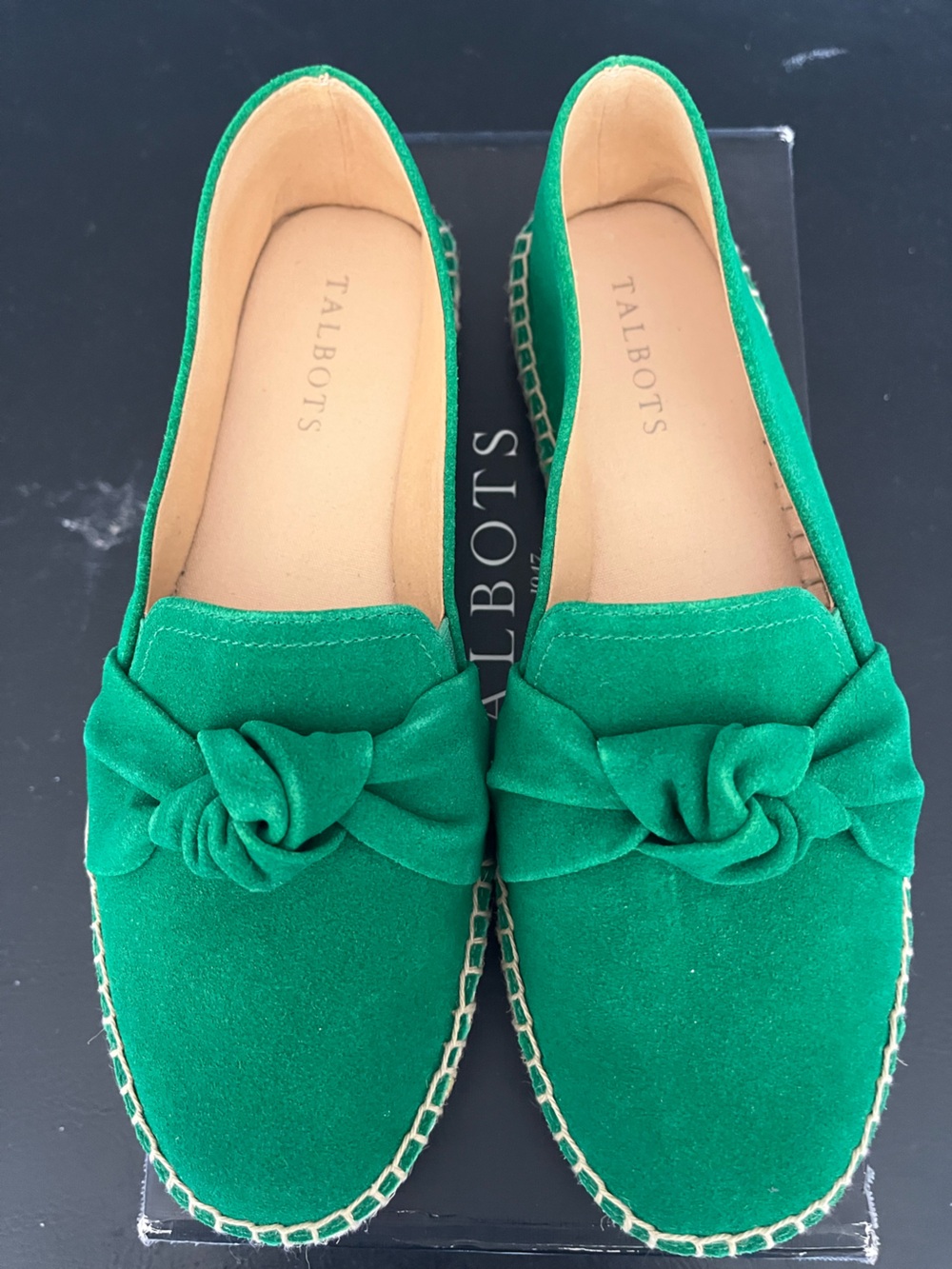 Talbots Paradise Green Suede Knot Espadrille Flats NIB